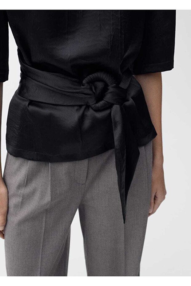 Kemerli Saten Bluz - 5