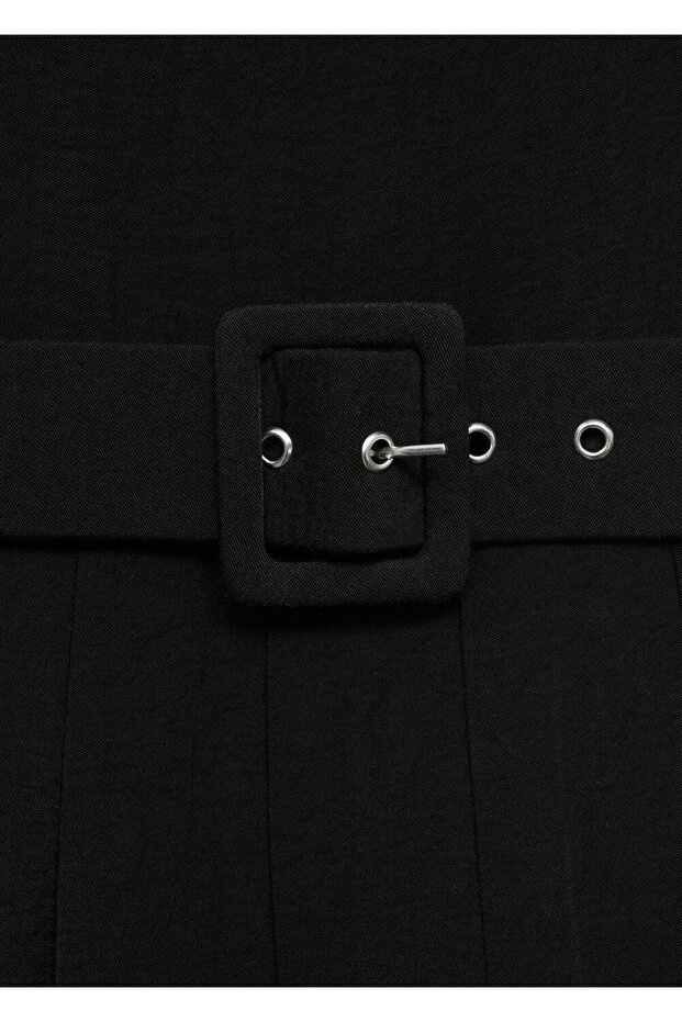 Kemerli Flared Midi Elbise - 6