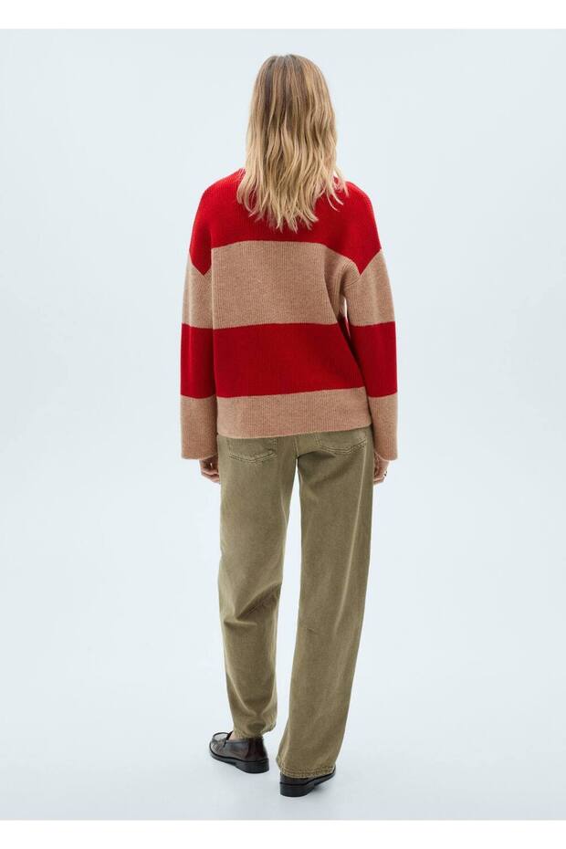 Çizgili polo yaka kazak - 4