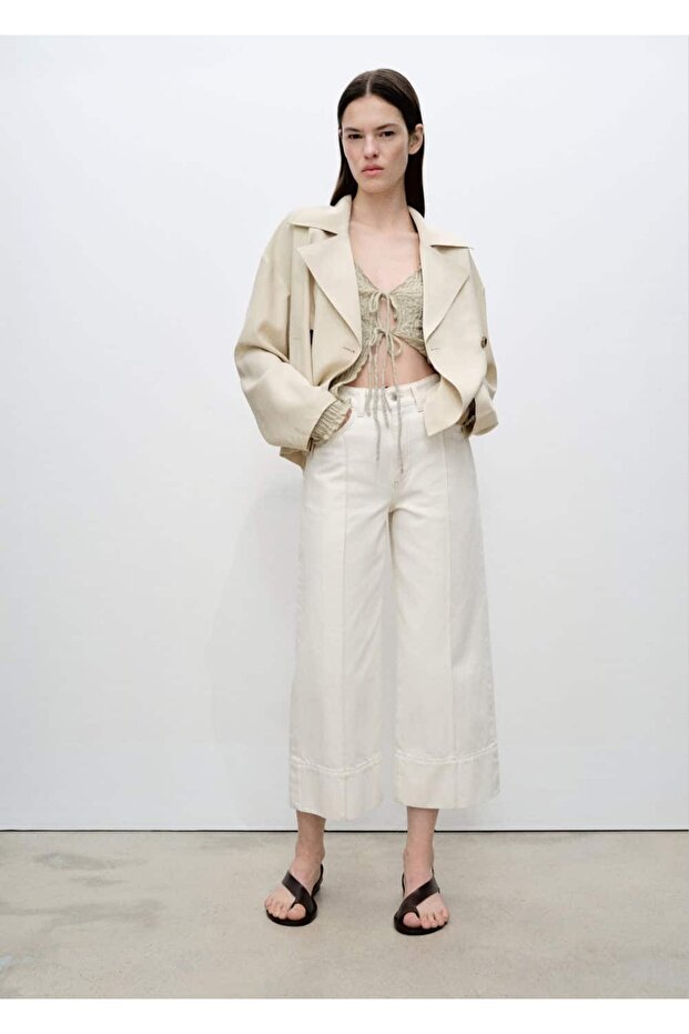 Wideleg crop dikişli jean - 2