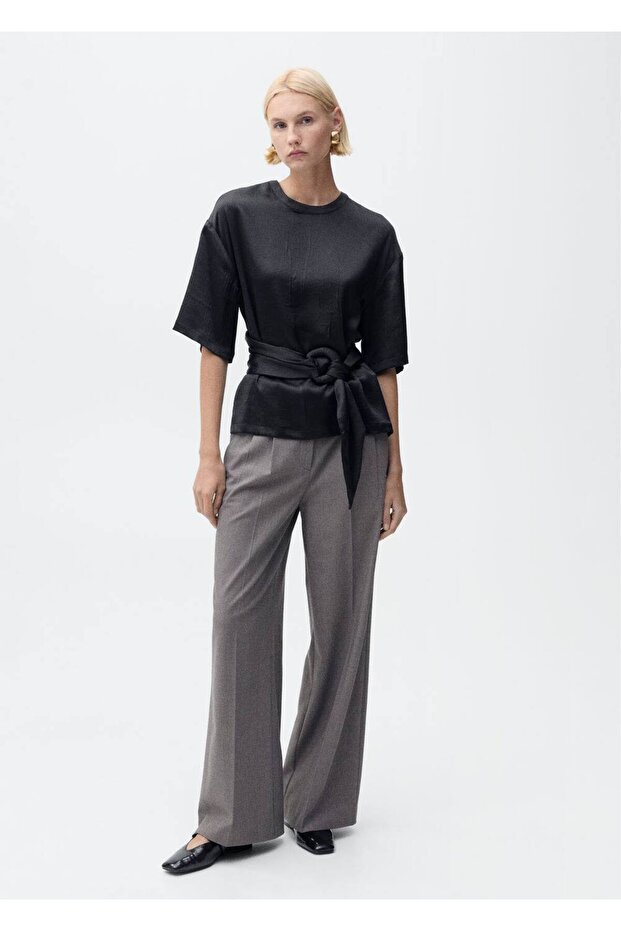 Kemerli Saten Bluz - 2