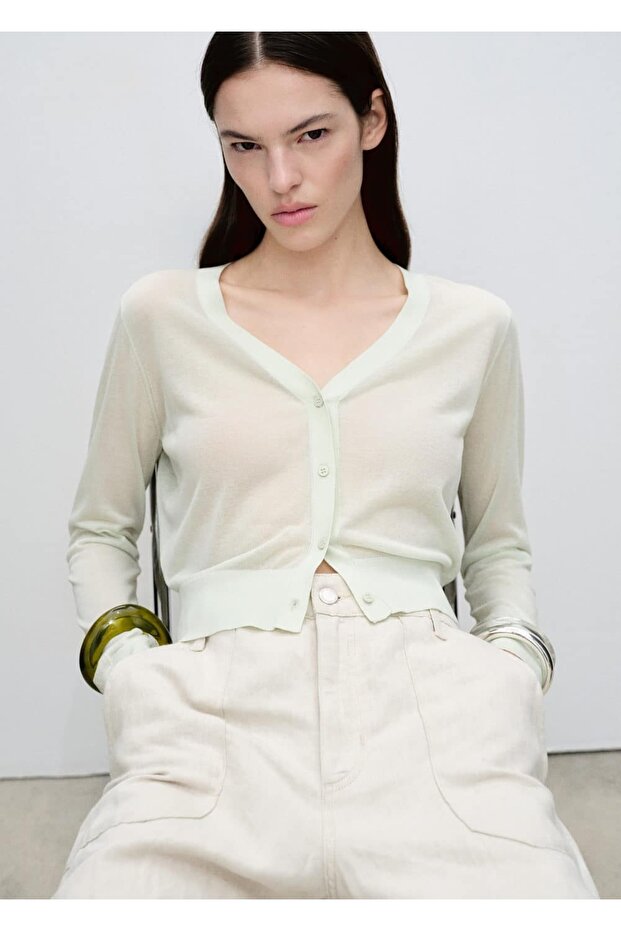 Triko Crop Yarı Saydam Hırka - 1