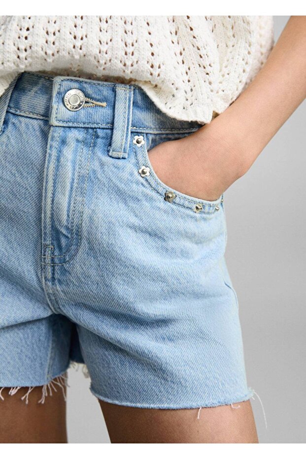 Zımbalı kot şort - 5