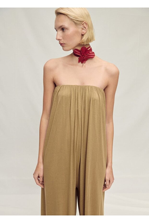 Kabarık paçalı straplez tulum - 1