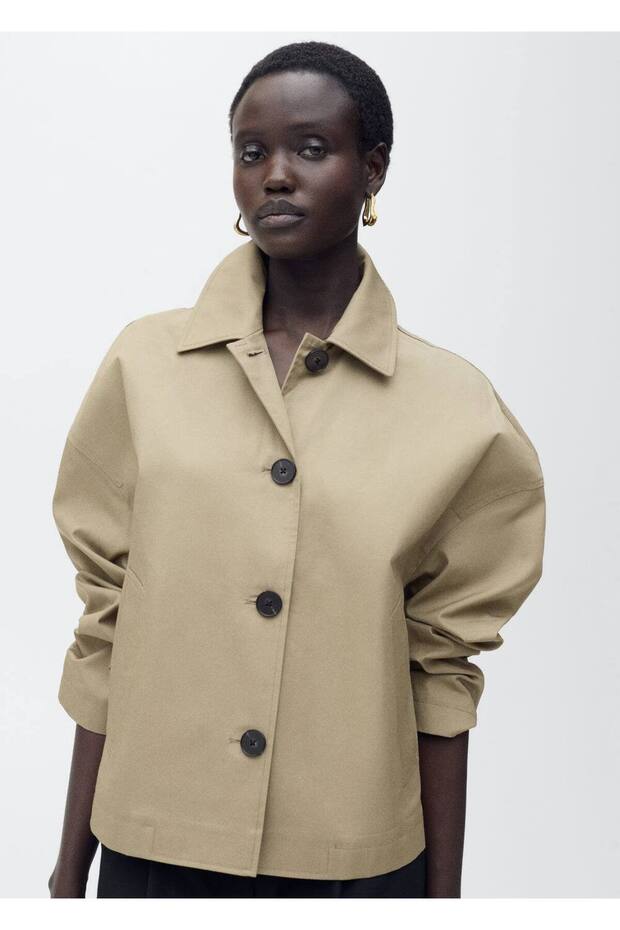 Buttoned Straight Cut Cotton Jacket