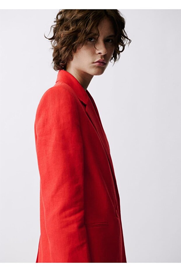 Double Button Linen Blazer Jacket - 4