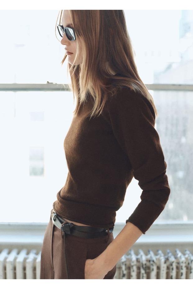 Pamuklu keten yuvarlak yakalı triko kazak - 6