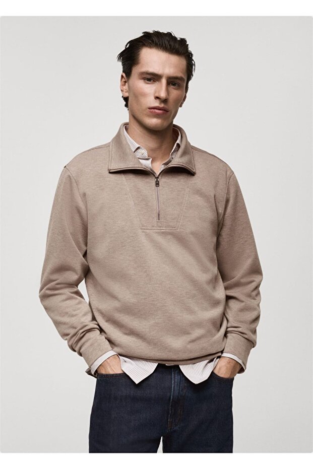 Regular kesim fermuarlı yaka sweatshirt - 1