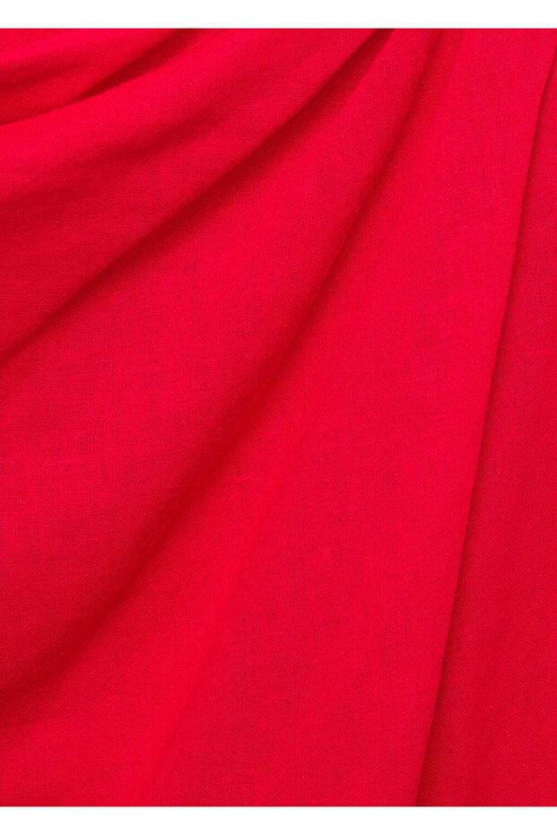 Yakası drape keten elbise - 5