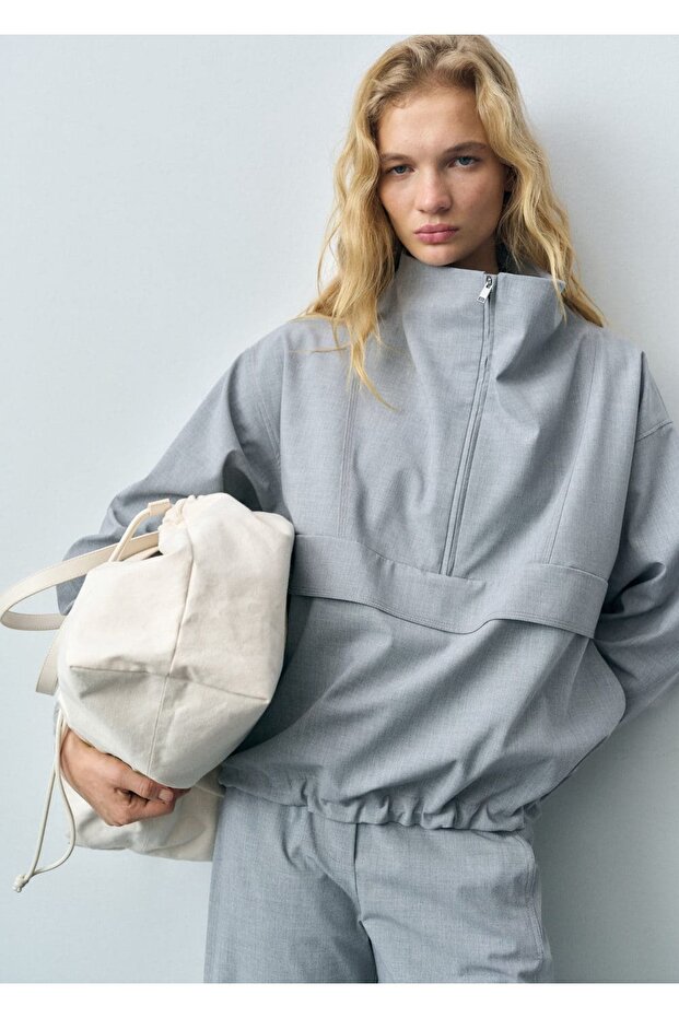 Oversize fermuarlı parka - 1