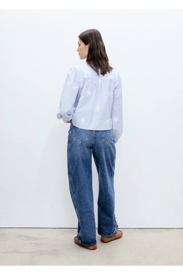 Çiçek işlemeli çizgili gömlek - 4