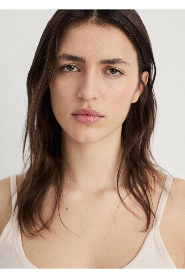 Askılı pamuklu düz tasarım gecelik - 7