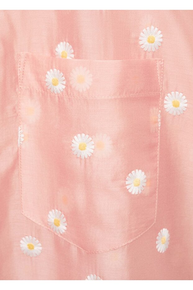 Çiçek İşlemeli Lyocell Gömlek - 7