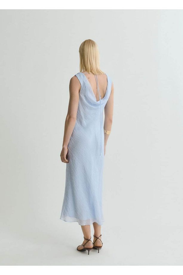 Drape yaka midi elbise - 4