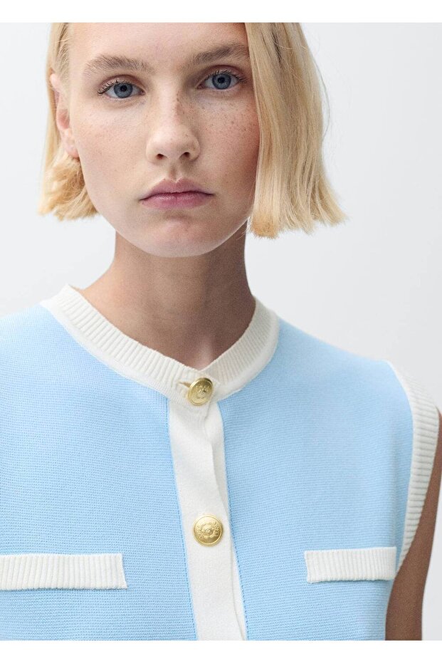 Kontrast şeritli triko yelek - 7