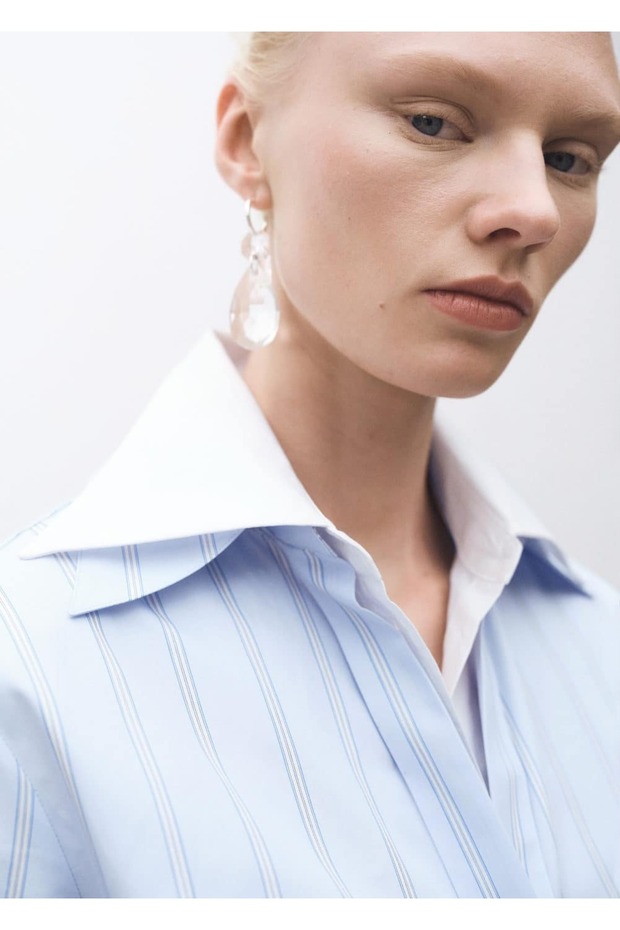 Regular pamuklu çizgili gömlek - 8