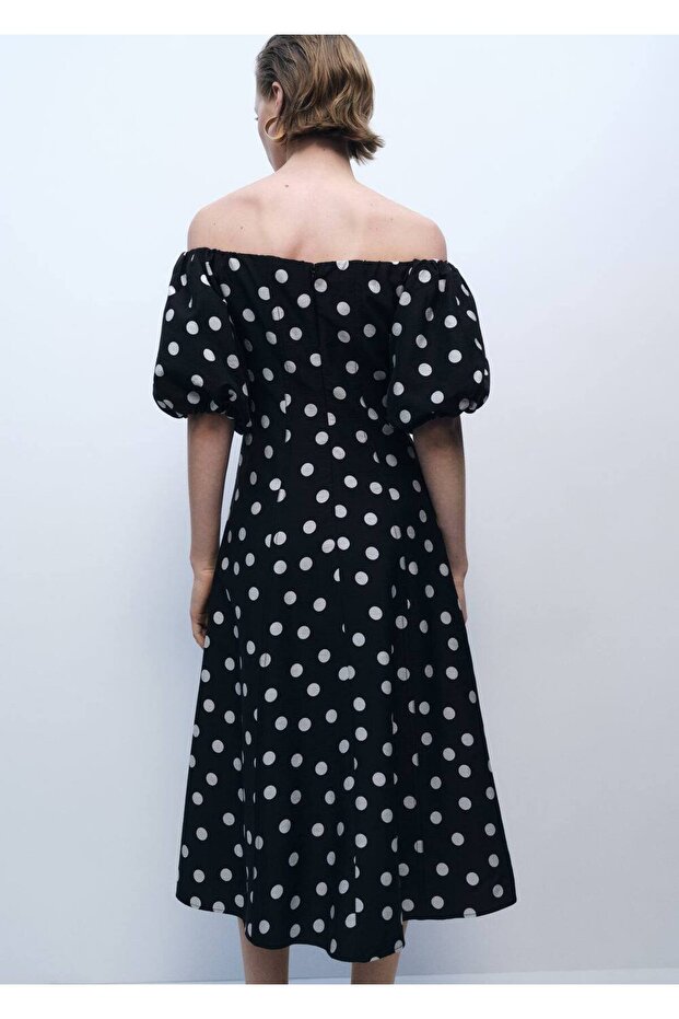 Straplez Puantiyeli Elbise - 4