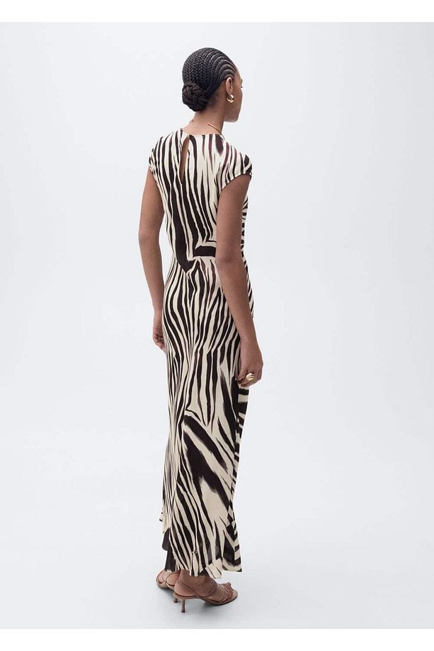 Zebra desenli midi elbise - 4