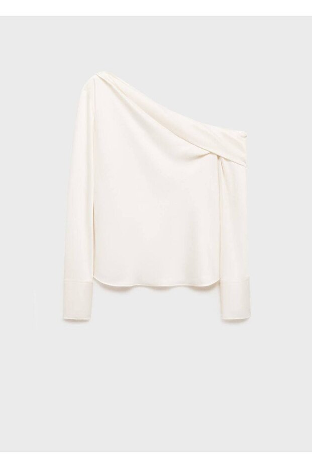 Drape yakalı saten bluz - 3