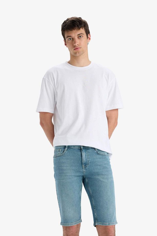 Slim Fit Dar Kesim Jean Bermuda Şort F4220AX25SM - 4
