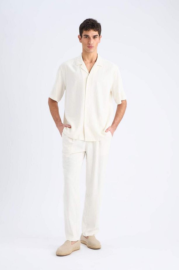 Yazlık Viskon Jogger Pantolon Regular Fit Normal Kesim Keten Karışımlı Düz Paça Cepli B4867AX25SM - 4