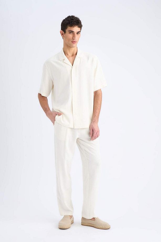 Yazlık Viskon Jogger Pantolon Regular Fit Normal Kesim Keten Karışımlı Düz Paça Cepli B4867AX25SM - 3