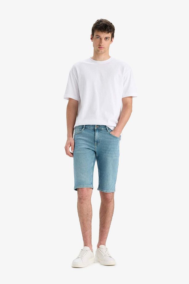 Slim Fit Dar Kesim Jean Bermuda Şort F4220AX25SM - 3