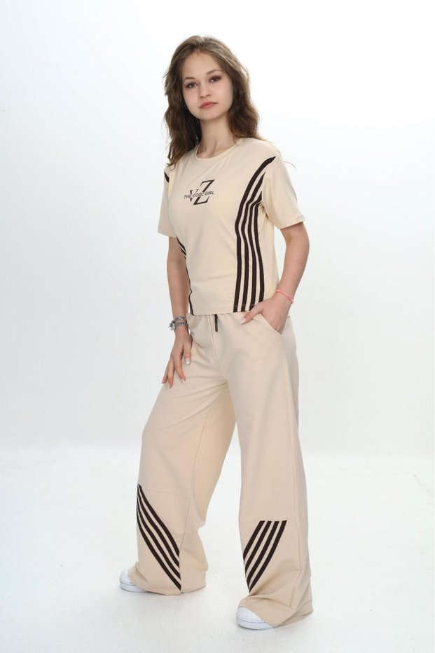 Girl's Double Top & Bottom Set - Trousers & Short Sleeve T-Shirt - 100% Cotton