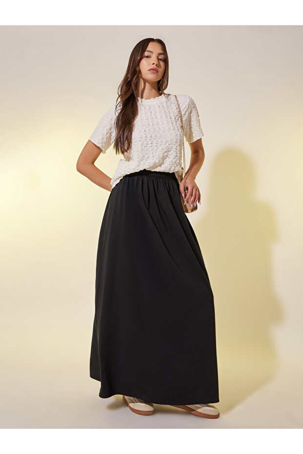 Solid Mid Rise A-Line Maxi Skirts - 1