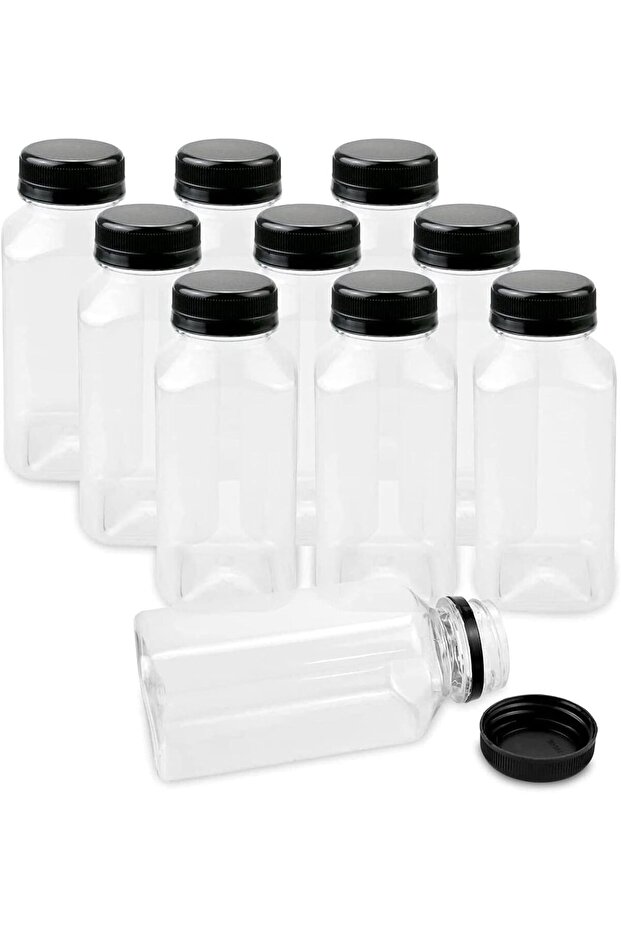FUFU 12pcs 8oz Plastic Juice Bottles with Caps, Empty Clear Plastic Bottles Bulk with Black Tamper Evident Lids for Juicing, Smoothie and Other Drinks Beverage