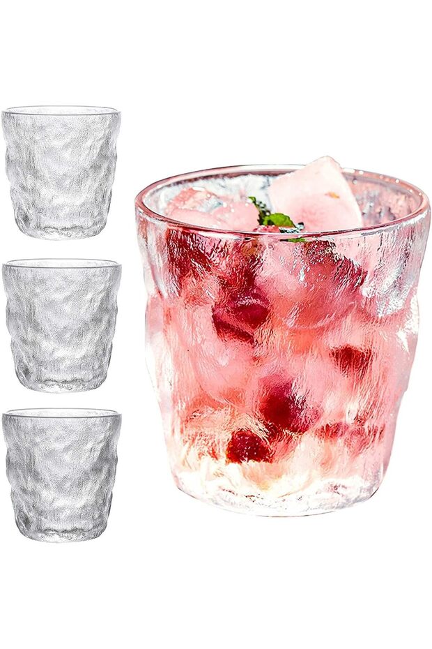 Crystal Drinking Glasses 4pc Set - 10oz Drinking Glassware Can Shaped Clear Glass Cups, Water Glasses Cup