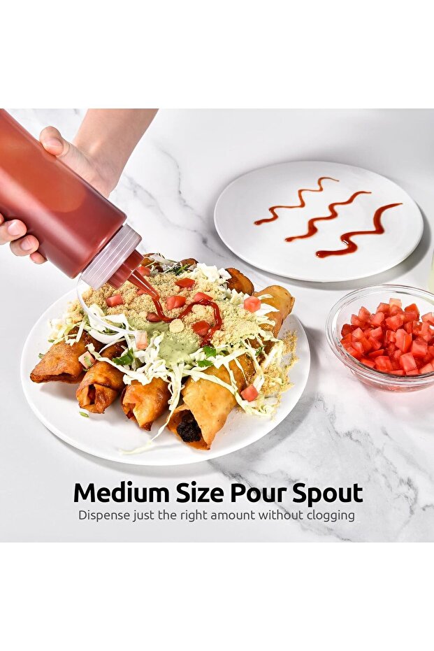 Set of 6 800ml Squeeze Bottles with Screw Caps and Measurement Marks - Leak-proof Reusable Dispenser - 5