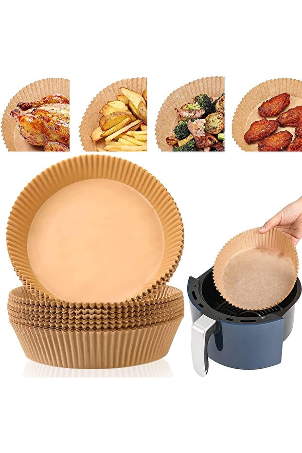 YU WELL Air Fryer Disposable Paper Liner Sheets (Round, 20cm - 100pcs)