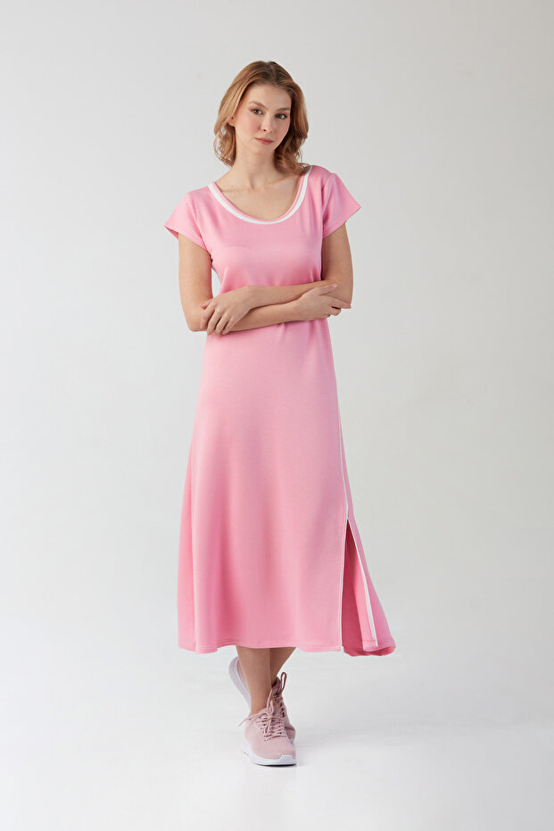 Basic Oversize Yırtmaçlı Penye Elbise - 1