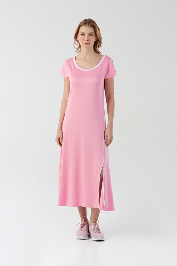 Basic Oversize Yırtmaçlı Penye Elbise - 2