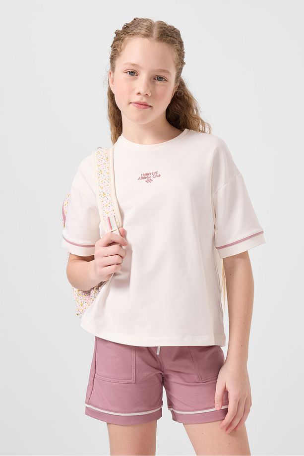 Ekru-Gül Kurusu Pamuklu Yumuşak Dokulu Standart Fit Basic Kız Çocuk Şort Takım - 75183 - 7