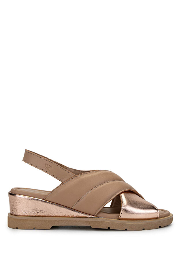 Women's Genuine Leather Nude Heeled Sandals