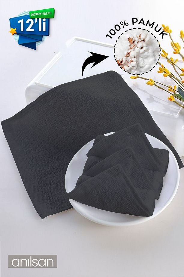 12'li Siyah Mini Havlu - 26x26 cm, %100 Pamuk, Bebek ve Çocuklar İçin, Yüz Havlusu Olarak Kullanıma - 1