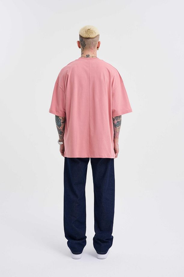 Erkek Basic Super Pamuklu Oversize Mercan Tişört - 6