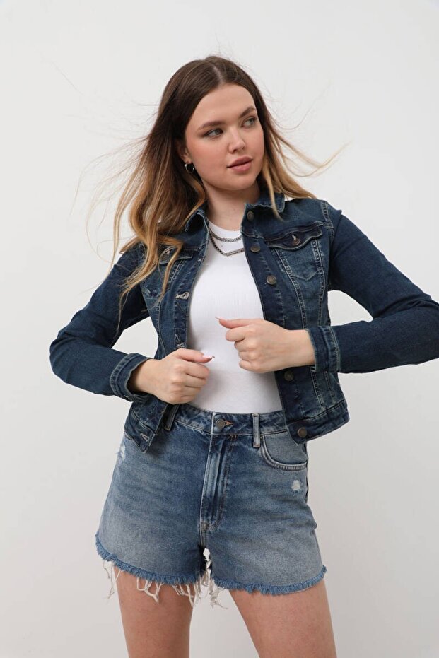 Women's Pocket Detailed Jean Jacket Blue