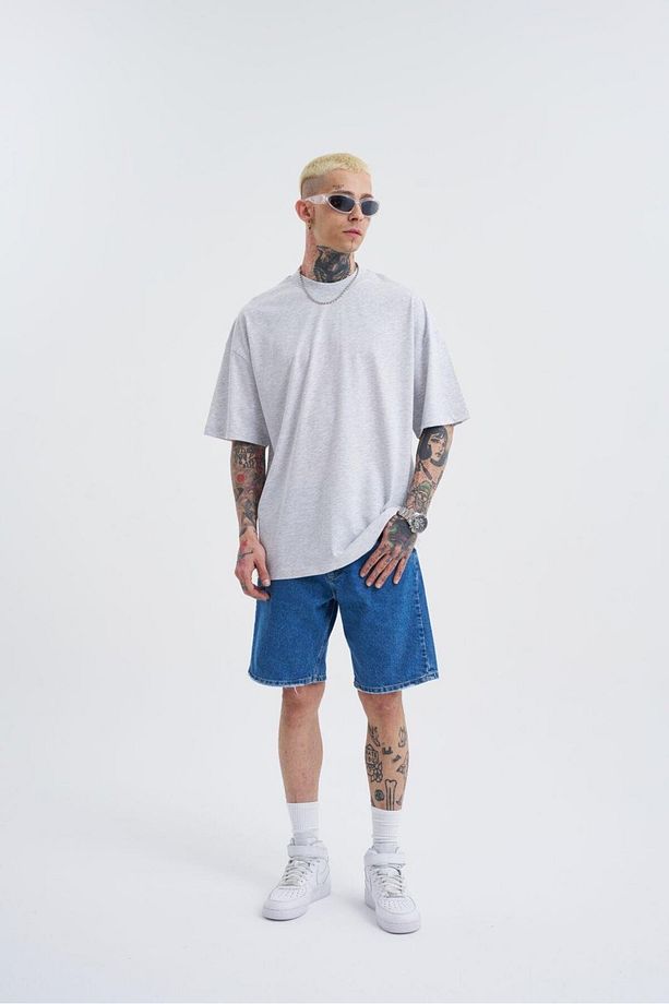 Erkek Basic Super Pamuklu Oversize Karmelanj Tişört - 5
