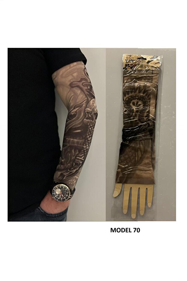 Giyilebilir Dövme Çift Kol 2 Adet Kol Çorap Dövmesi Sleeve Tattoo Model70 - 1