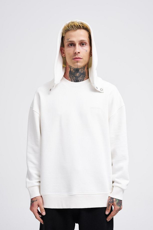 Erkek Basıc Ekru Hoodie - 5