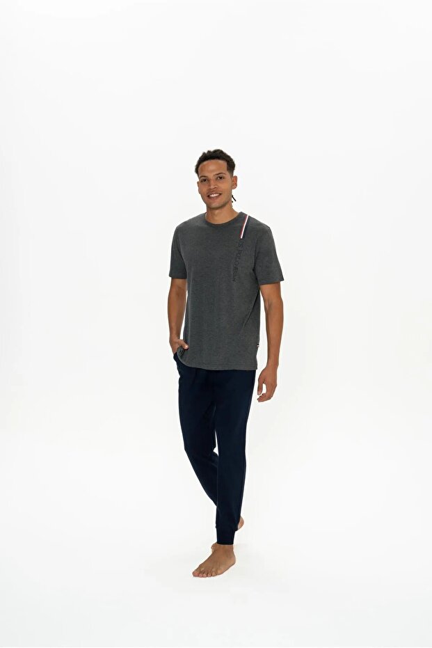 U.S. Polo Assn. Men's Text Detailed Round Neck Pajama Suit