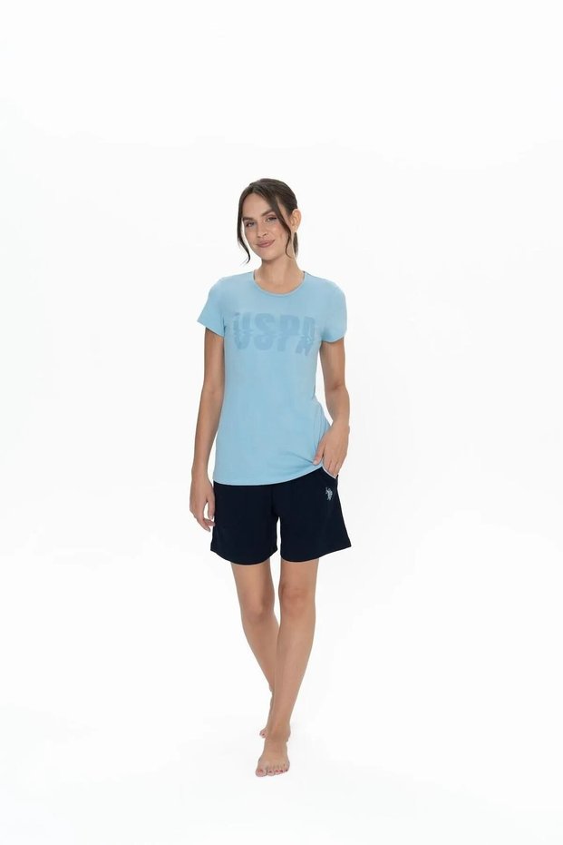 Women's Round Neck Colorful Pajama Shorts Set Relaxed Short Sleeve