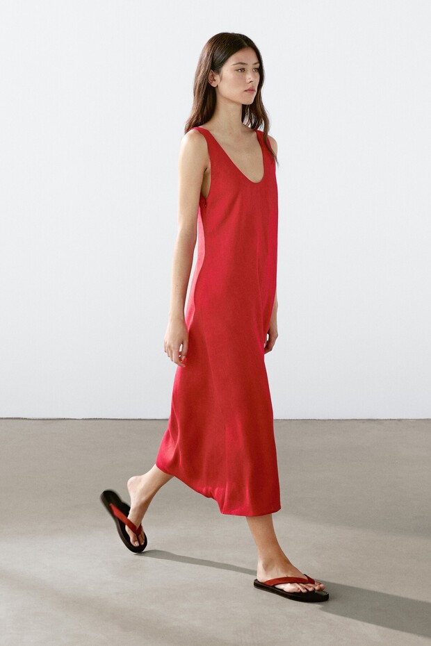 %100 keten bisiklet yaka midi elbise - 3