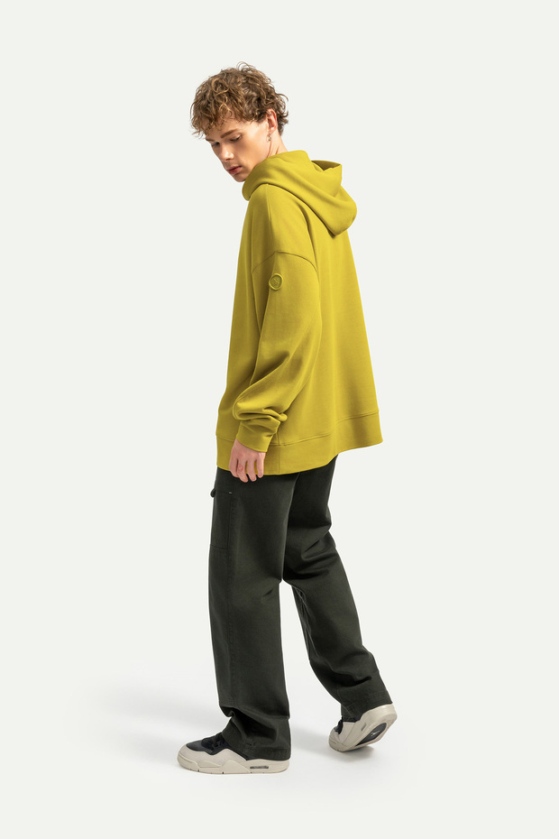 Erkek Basic Relax / Oversize Hoodie Sweatshirt - Hugraf - Moss - 6