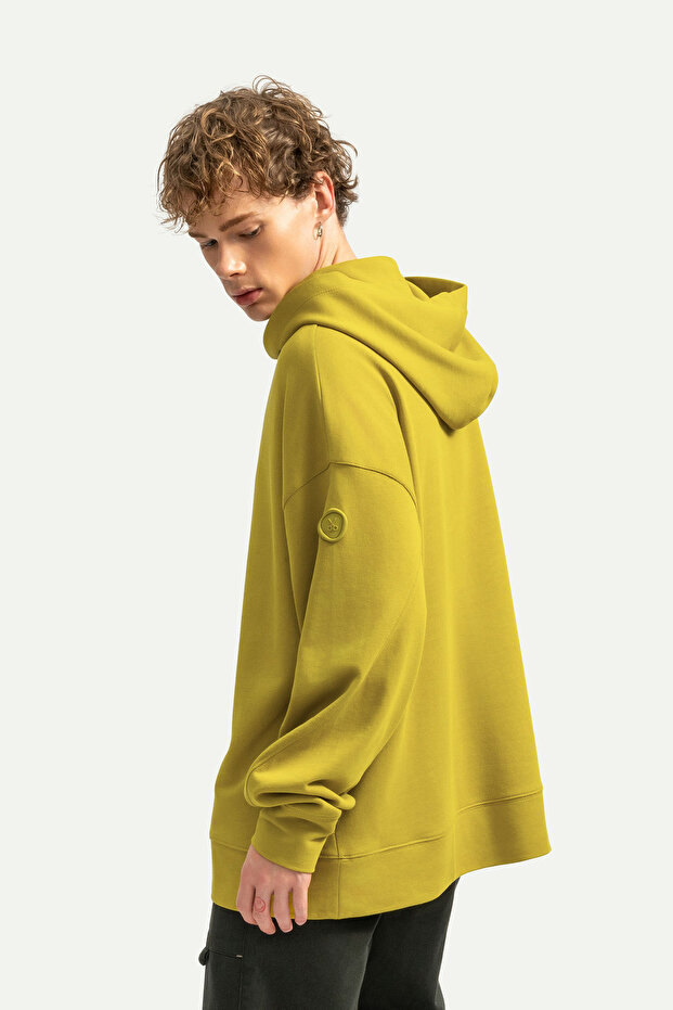 Erkek Basic Relax / Oversize Hoodie Sweatshirt - Hugraf - Moss - 4
