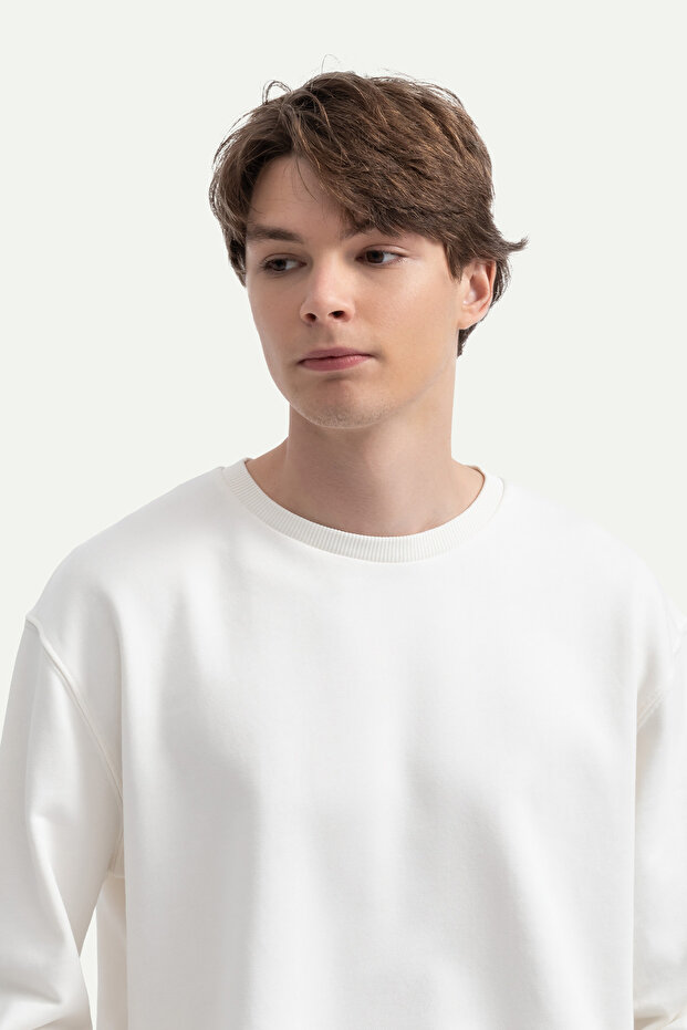 Erkek Basic Regular Sweatshirt - Ruga - Off White - 4