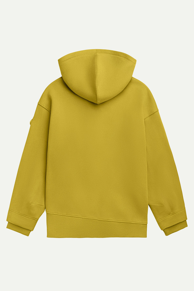 Erkek Basic Relax / Oversize Hoodie Sweatshirt - Houd - Moss - 3